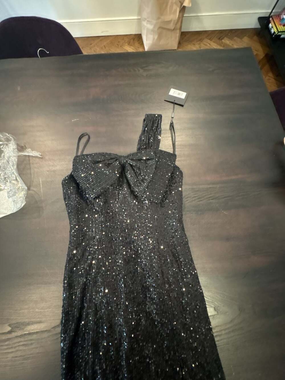 Mac Duggal Sequin Gown in Black brand new large bow size 4 Ships fast! - Picture 3 of 6